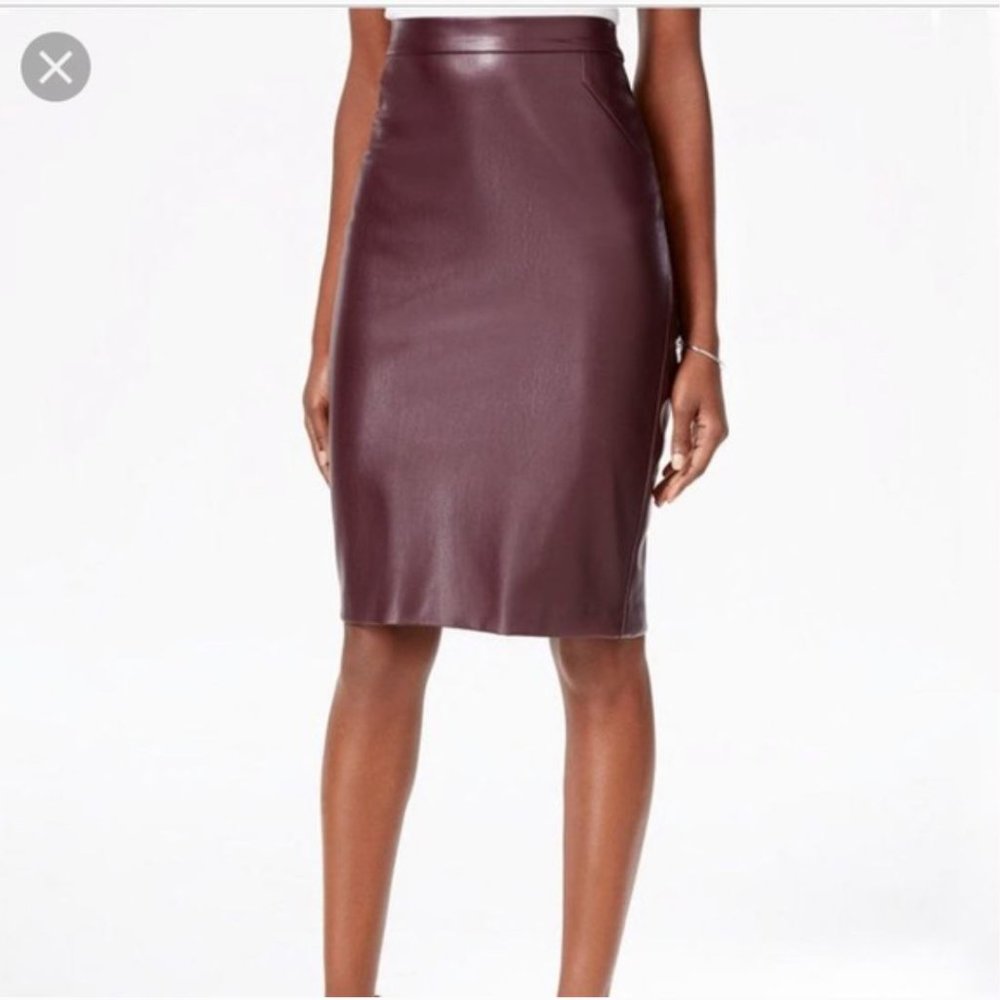 Bar III Burgundy Faux Leather Pencil Skirt - Size Large